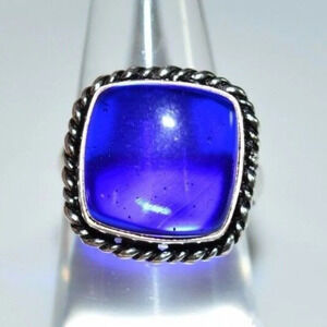 VTG .925 Sterling Silver Dark Blue Glass Cabochon